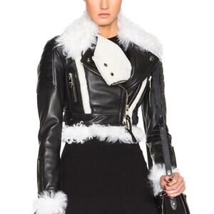 BURBERRY Shearling Fur Leather Aviator Black Bomber Jacket Coat IT 38 UK 6 US 4